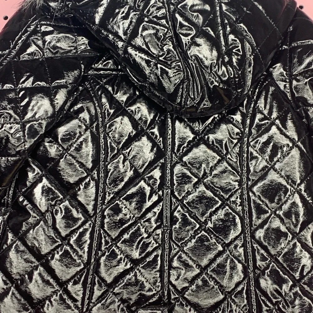 The Children’s Place Black Quilted Puffer Coat Faux Fur Hood Girls 24M Winter